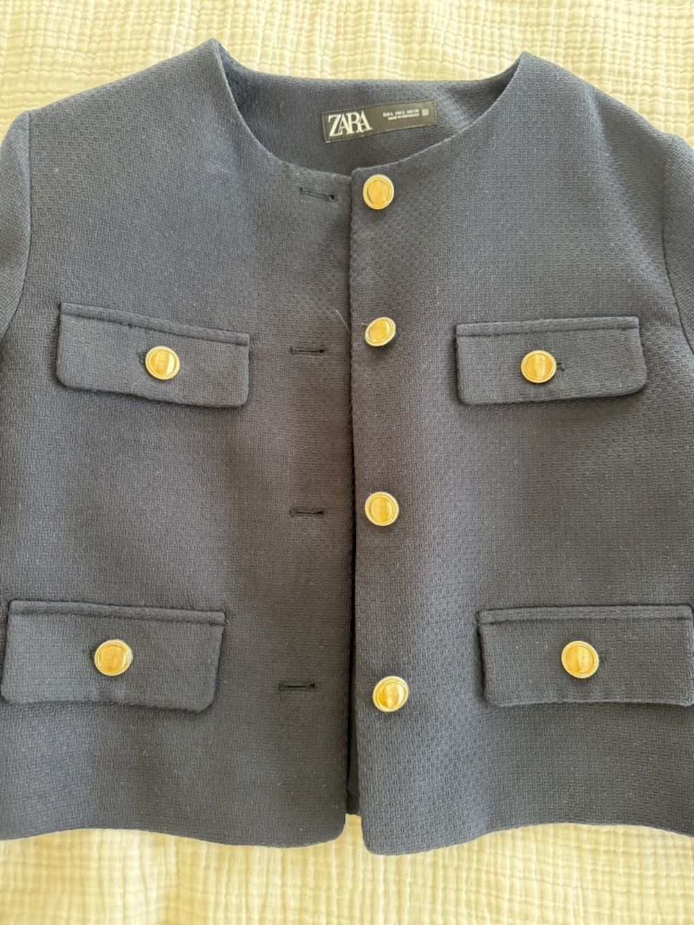 Zara Navy Cropped Gold-Button Blazer - Picture 3 of 4